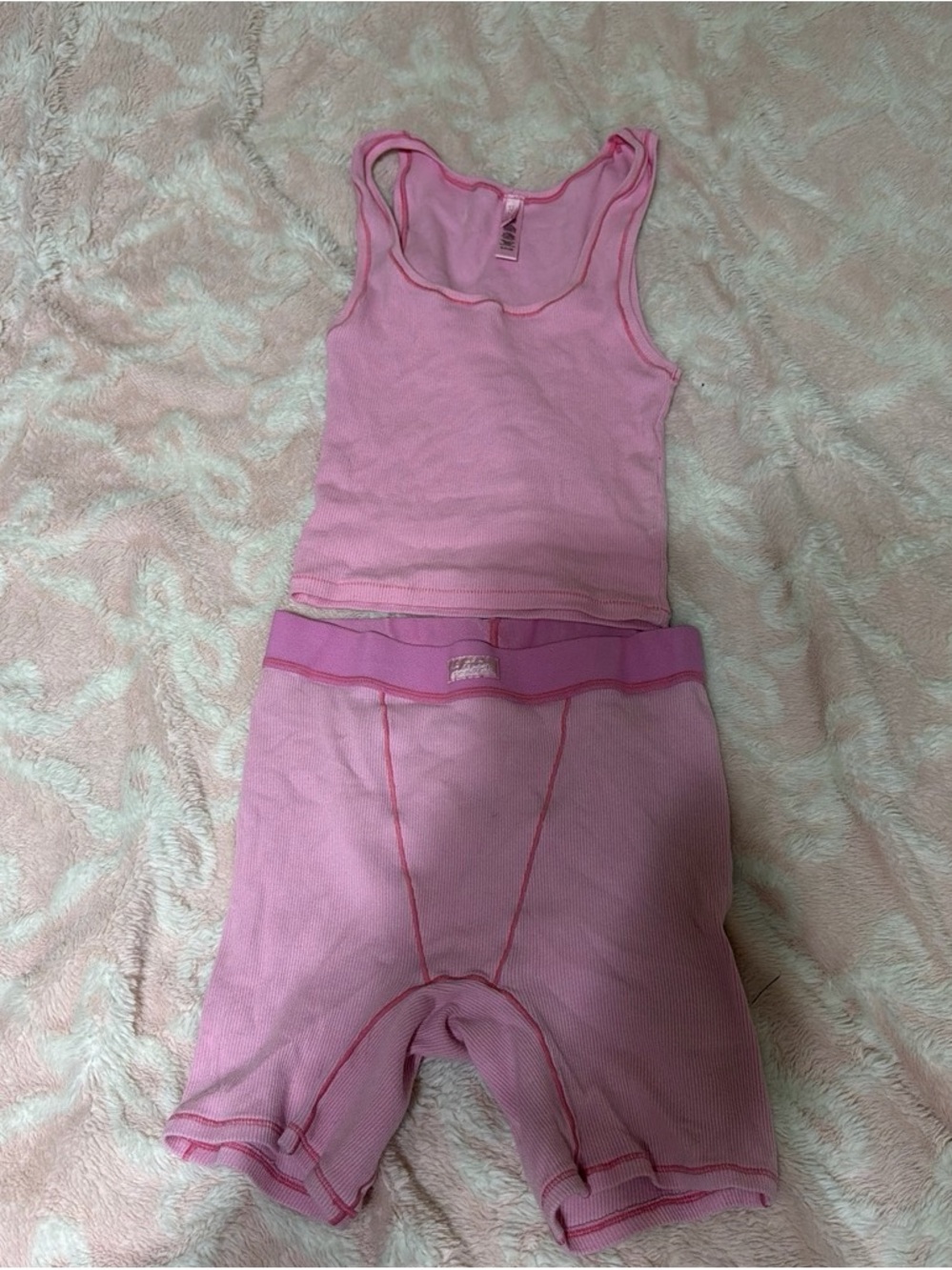 Women’s Pink Ribbed Tank & Bike Short Set